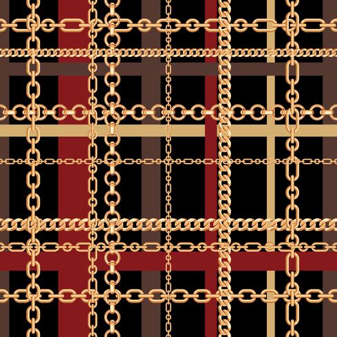 Gouden kettingen tartan naadloze patroon. Vector illustratie