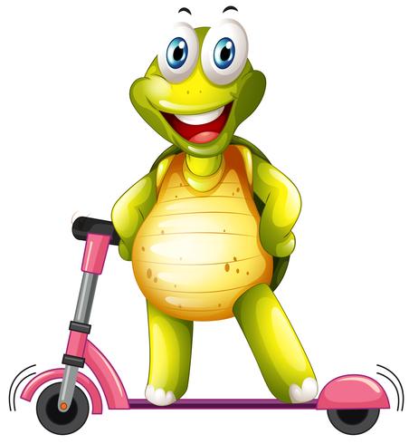 Een gelukkige schildpad op kick-scooter vector