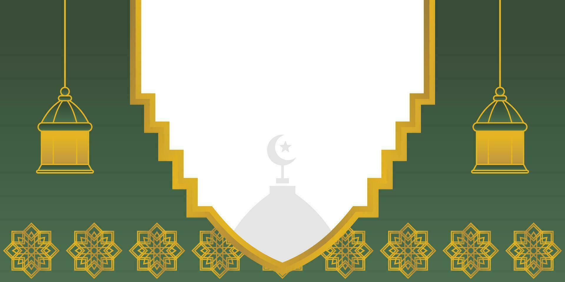 groen Islamitisch achtergrond, met lantaarn ornamenten, mandala en moskee silhouet. vector sjabloon voor banier, groet kaart voor Islamitisch vakantie, eid al fitr, Ramadan, eid al-adha