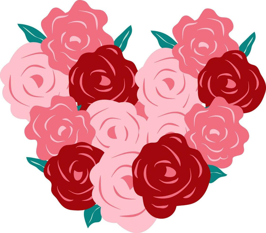 hart vormig roze en rood roos boeket vector