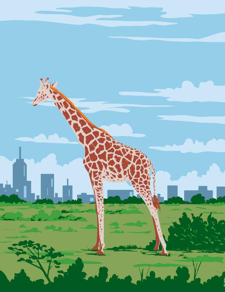 giraffe in nairobi nationaal park Kenia oosten- Afrika kunst deco wpa poster kunst vector