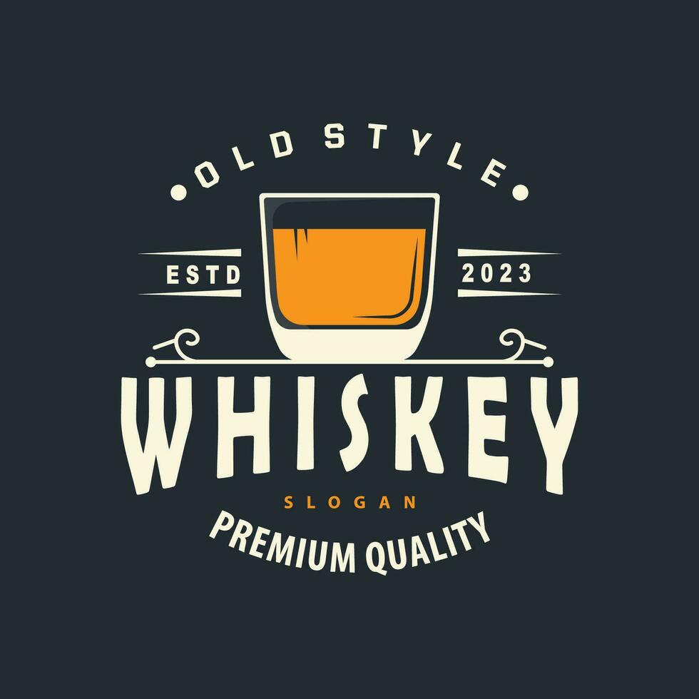 whisky logo, drinken etiket ontwerp met oud retro wijnoogst ornament illustratie premie sjabloon vector