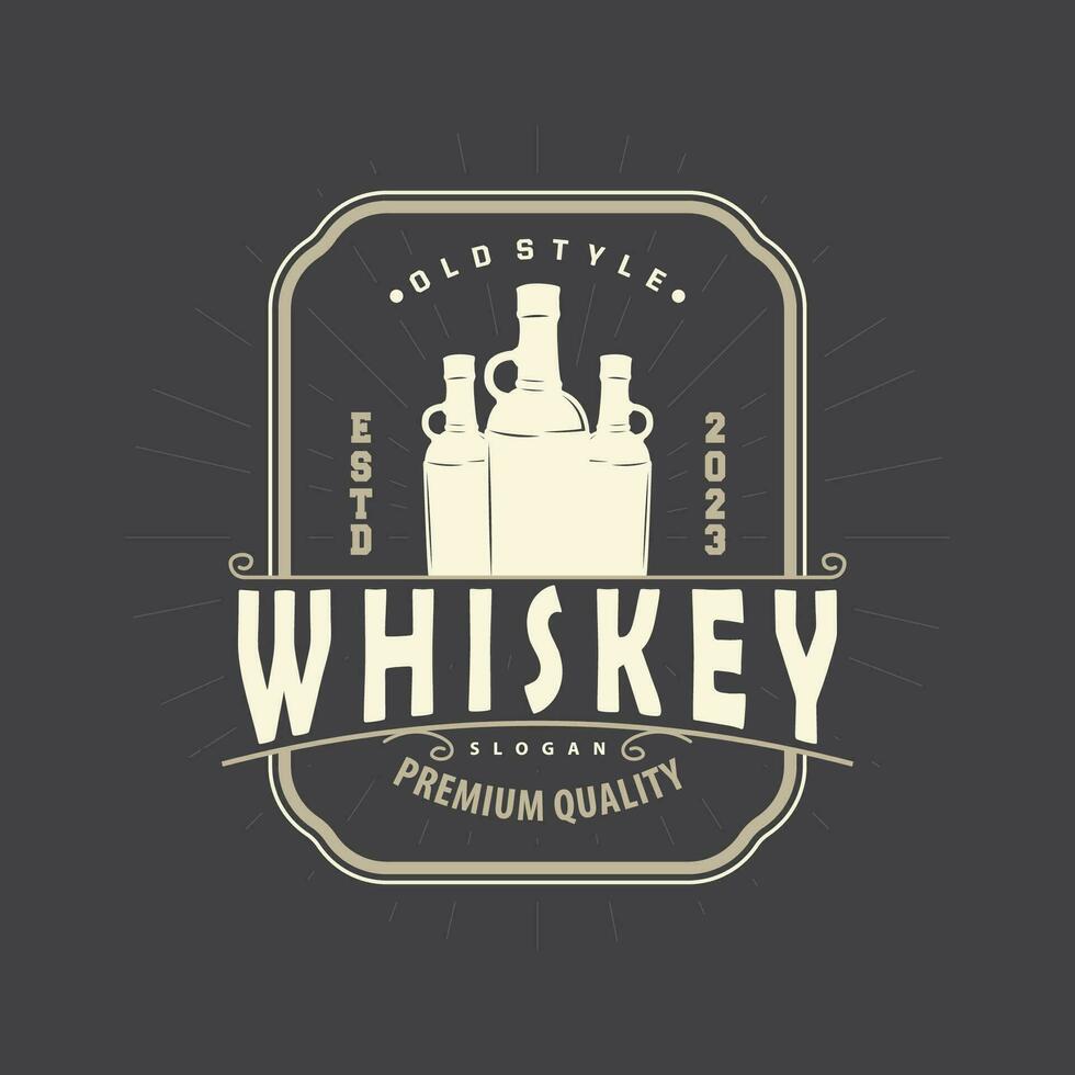 whisky logo, drinken etiket ontwerp met oud retro wijnoogst ornament illustratie premie sjabloon vector