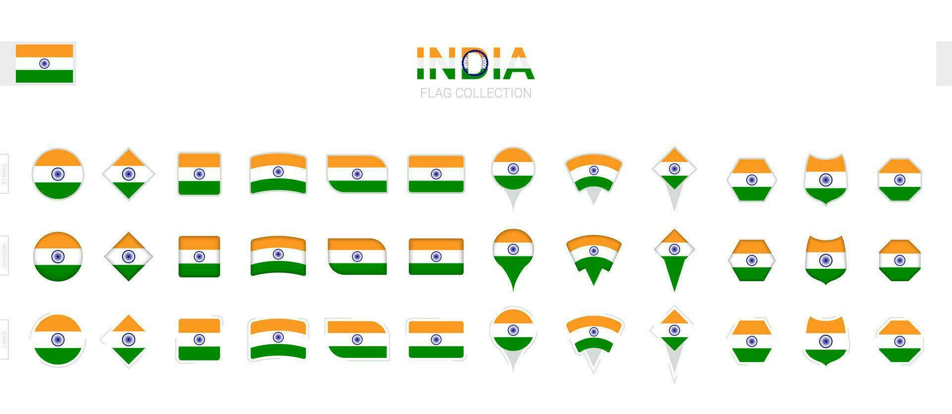 groot verzameling van Indië vlaggen van divers vormen en Effecten. vector