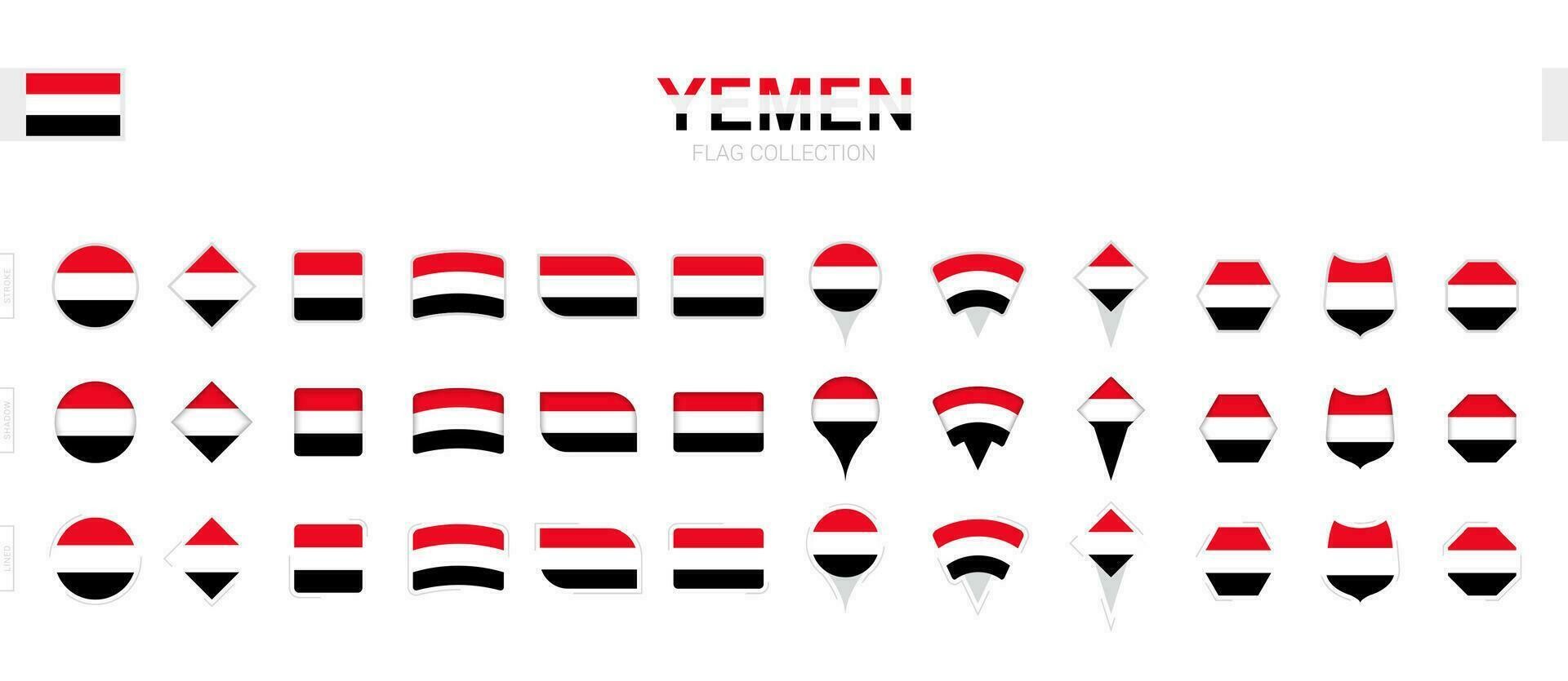 groot verzameling van Jemen vlaggen van divers vormen en Effecten. vector