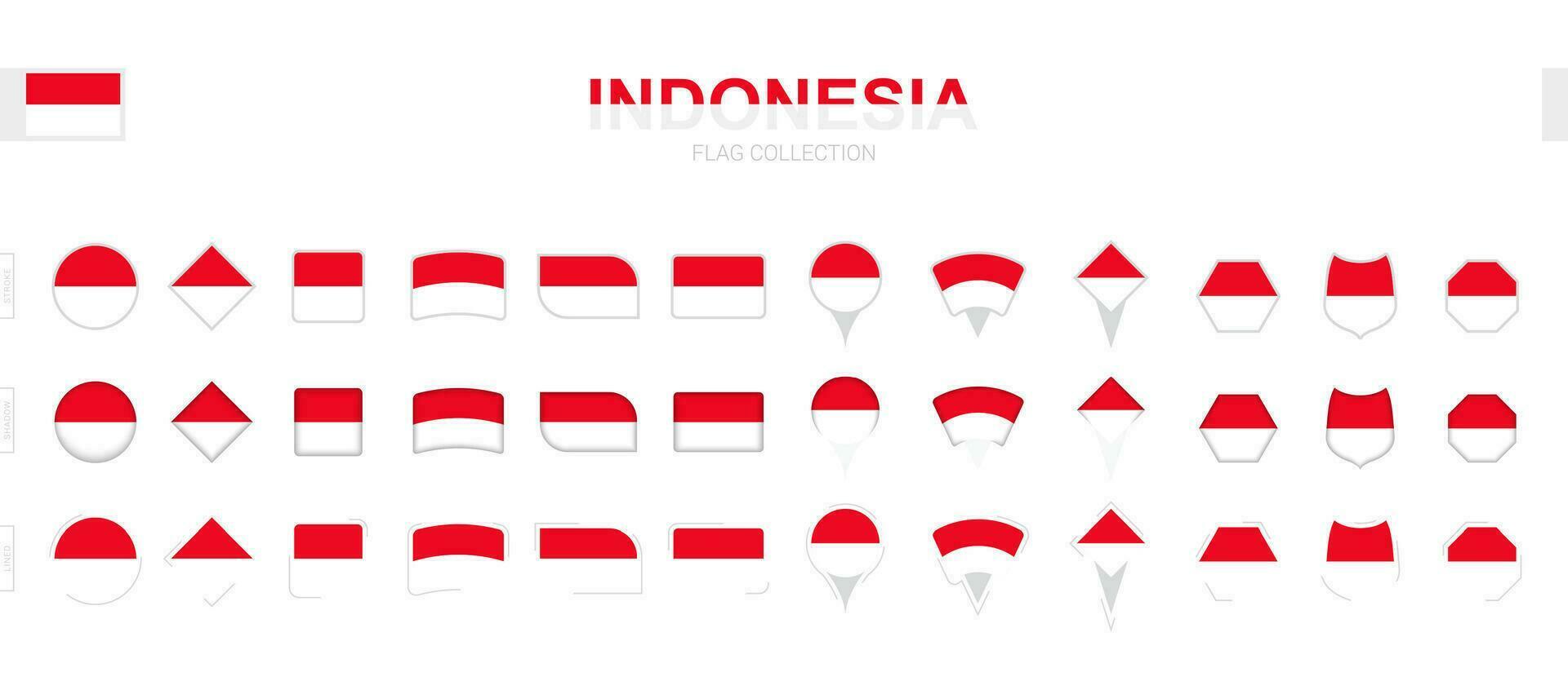 groot verzameling van Indonesië vlaggen van divers vormen en Effecten. vector