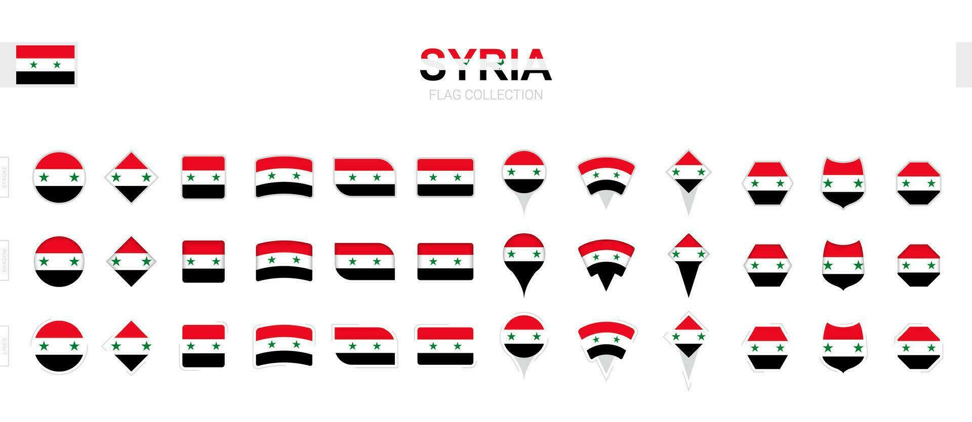groot verzameling van Syrië vlaggen van divers vormen en Effecten. vector