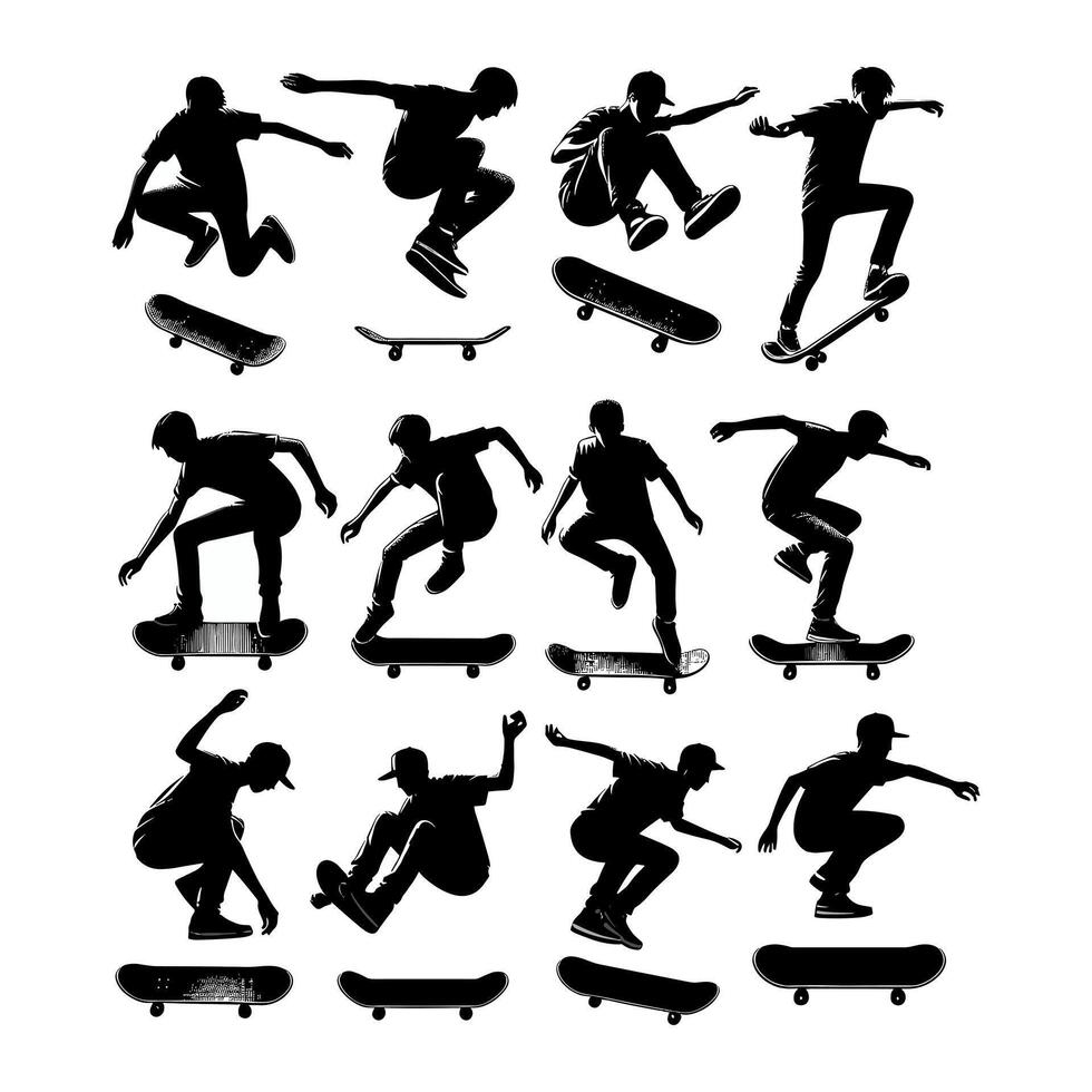 reeks van skateboard vector silhouet