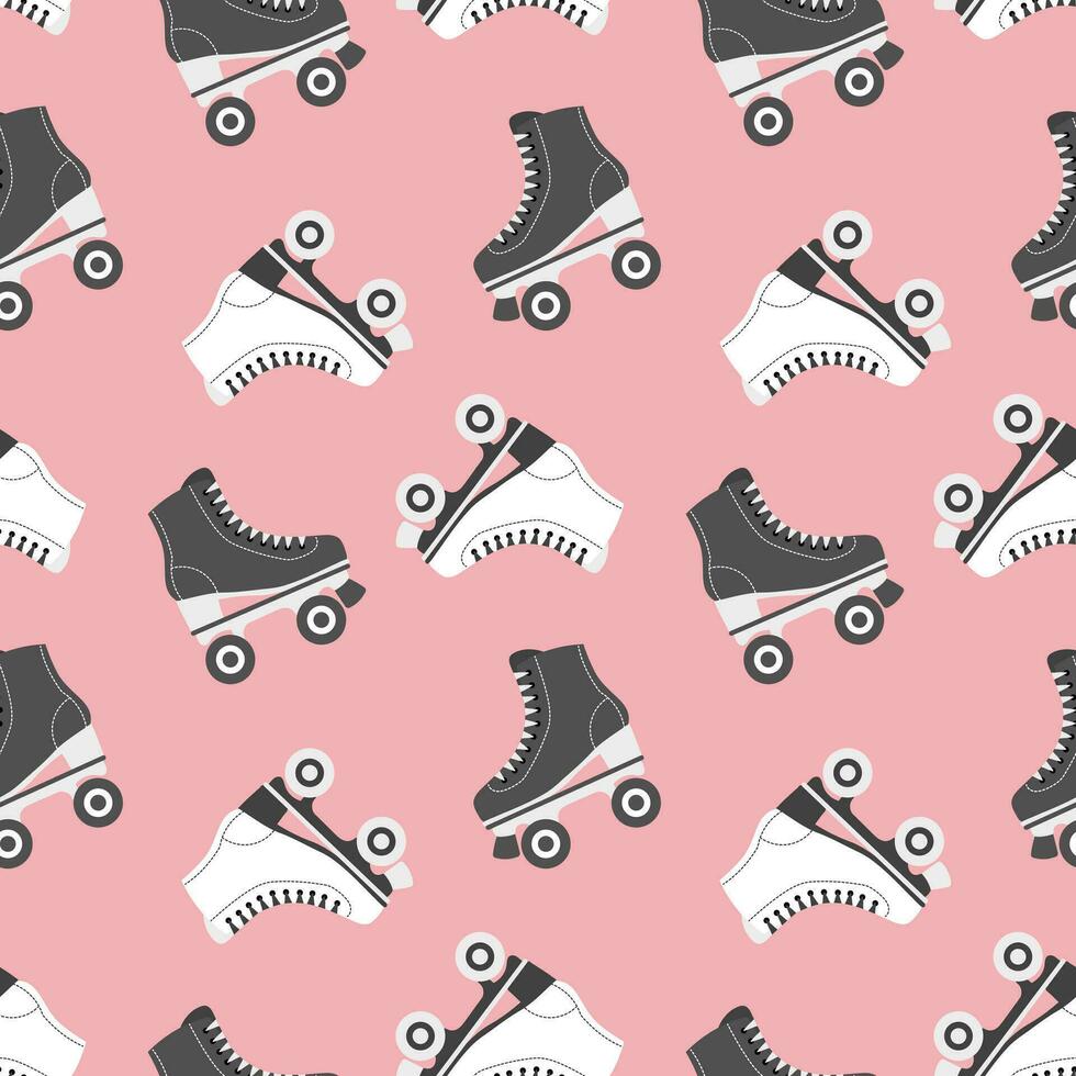 naadloos patroon met schattig retro rol schaatsen. wijnoogst achtergrond voor kinderen textiel, omhulsel papier. tekenfilm achtergrond voor meisjes. vector