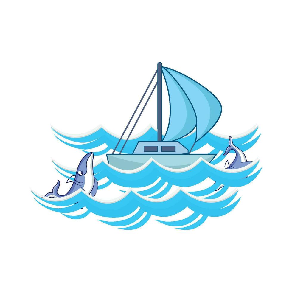 walvis met boot in zee illustratie vector