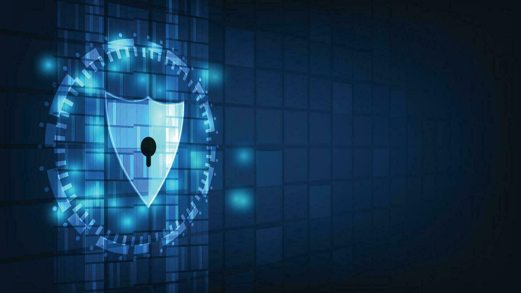 digitaal schild met virtueel scherm Aan donker blauw achtergrond cyber veiligheid technologie concept vector