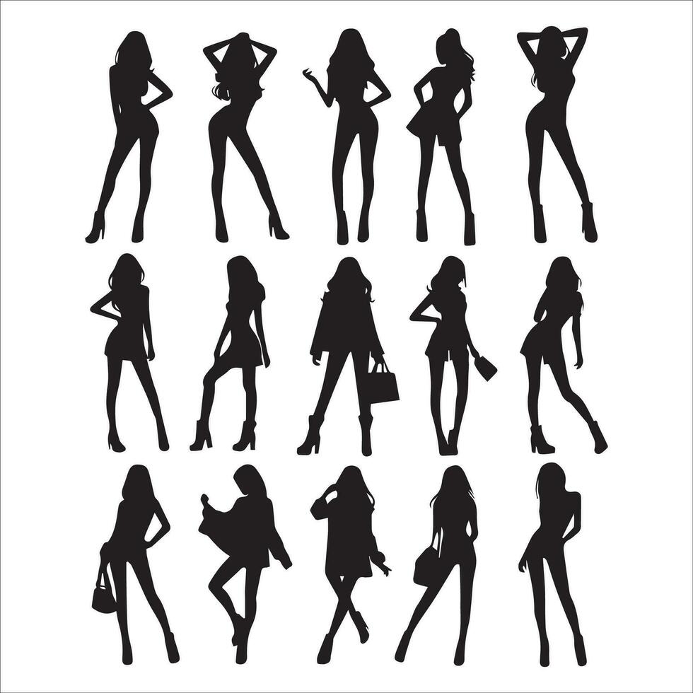 mode silhouet van vrouw in divers poses Aan een wit achtergrond vector illustratie