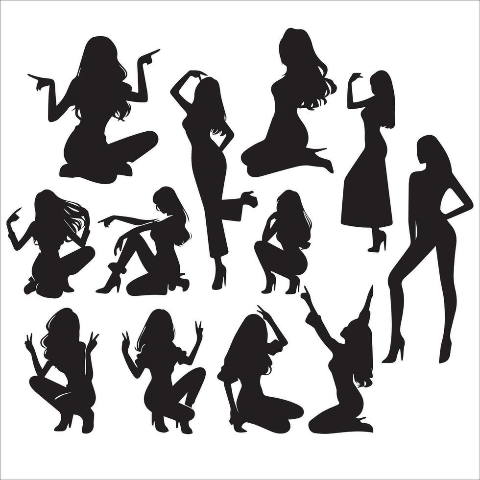 silhouetten van mooi Dames Aan een wit achtergrond. vector illustratie