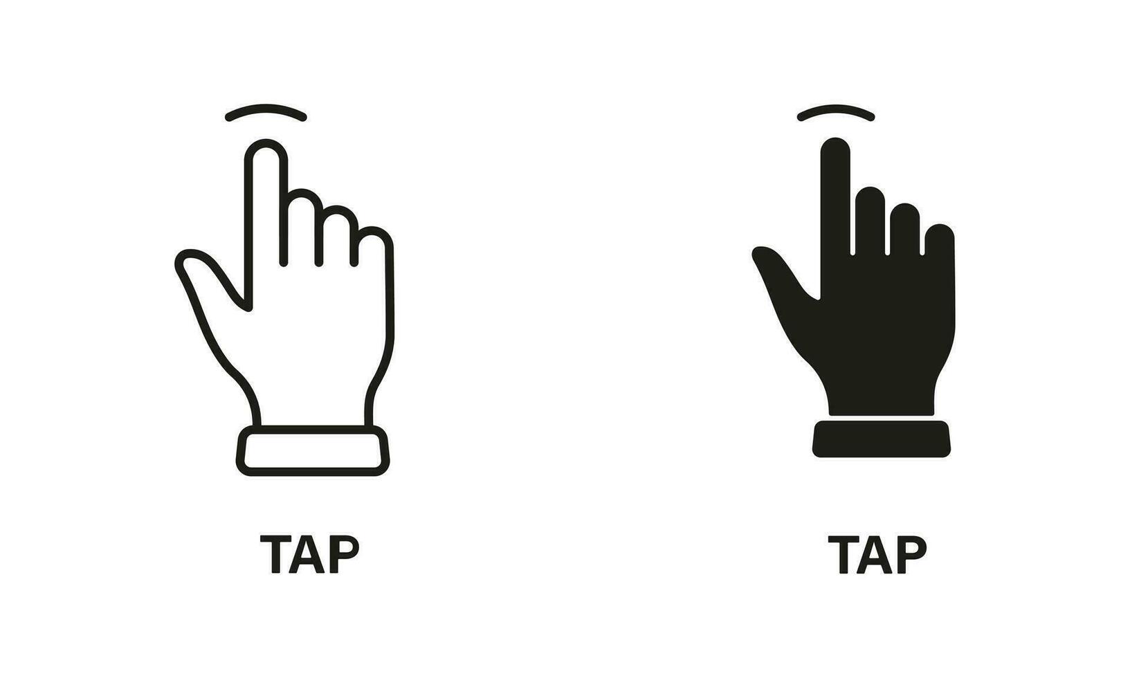 kraan gebaar, hand- cursor van computer muis lijn en silhouet zwart icoon set. aanraken, Klik, druk op, vegen, punt symbool verzameling. wijzer vinger pictogram. geïsoleerd vector illustratie.