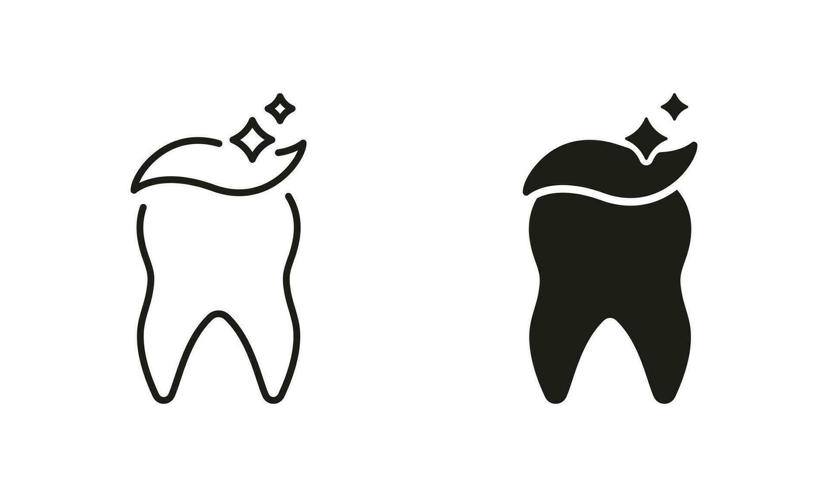 tand schoonmaak silhouet en lijn icoon set. tandheelkundig hygiëne met tandpasta pictogram. orthodontisch gezondheidszorg symbool verzameling. tandheelkundig behandeling, gezond schoon tanden. geïsoleerd vector illustratie.