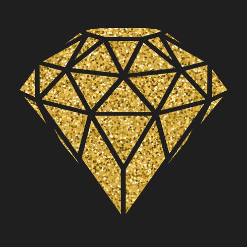 Geometrische gouden glitter diamant geïsoleerd op blackbackground. vector
