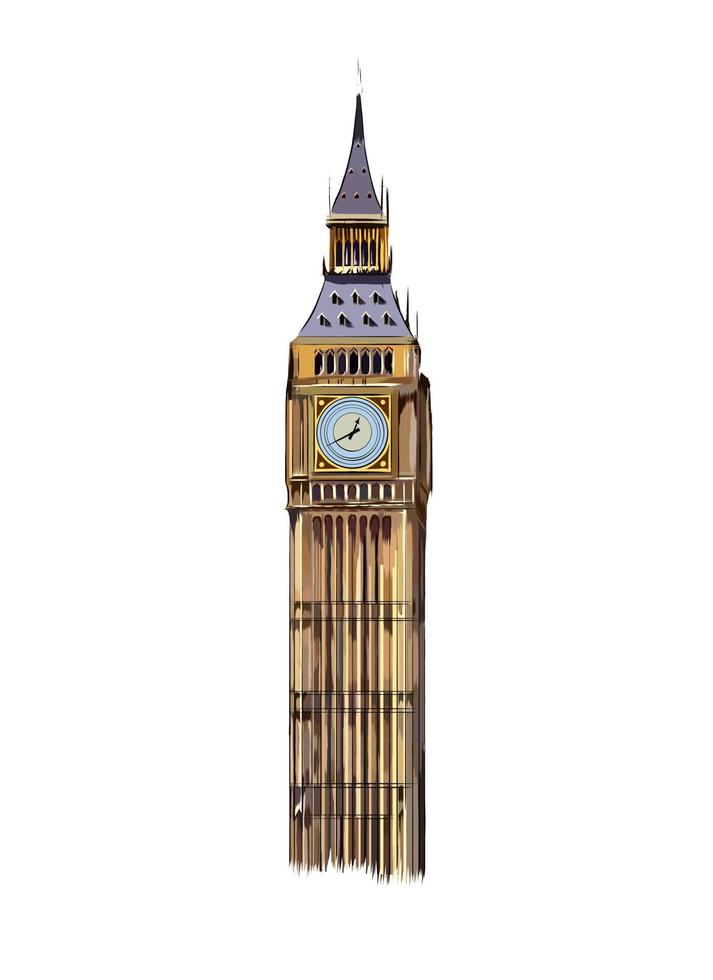 londen big ben toren van veelkleurige verven. scheutje aquarel, gekleurde tekening, realistisch. vectorillustratie van verf vector