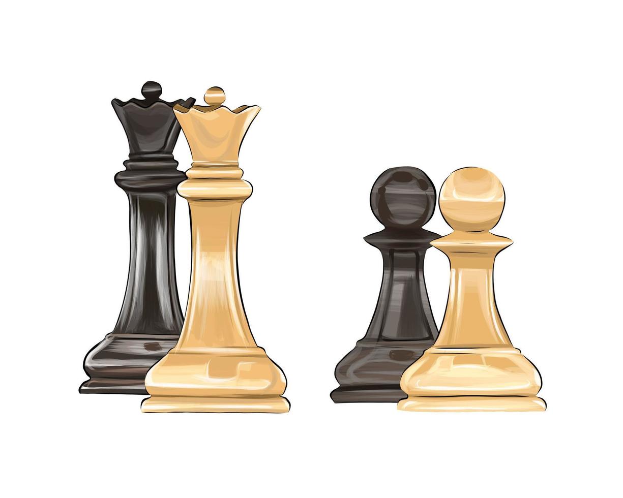 schaken, bordspel, schaakstukken van veelkleurige verf. scheutje aquarel, gekleurde tekening, realistisch. vectorillustratie van verf vector