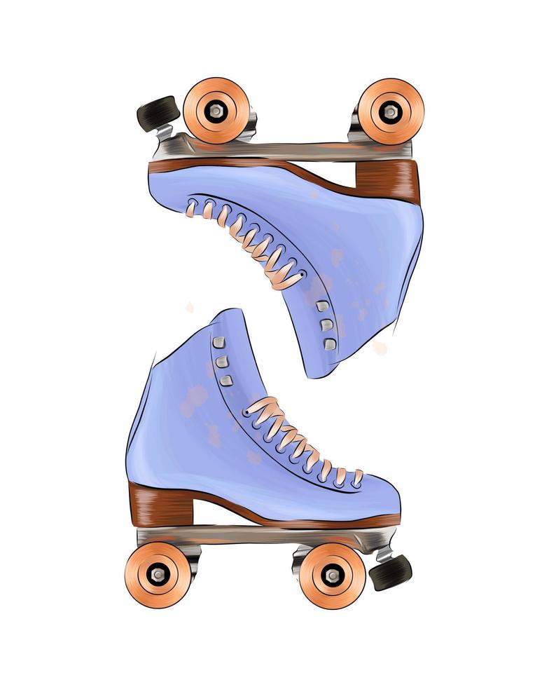 vintage krullende rolschaatsen van veelkleurige verf. scheutje aquarel, gekleurde tekening, realistisch. vectorillustratie van verf vector