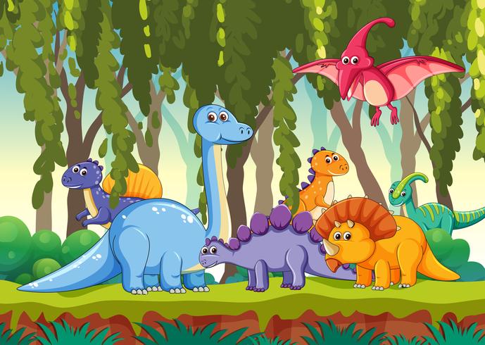 Verschillende dinosaurus in bos vector