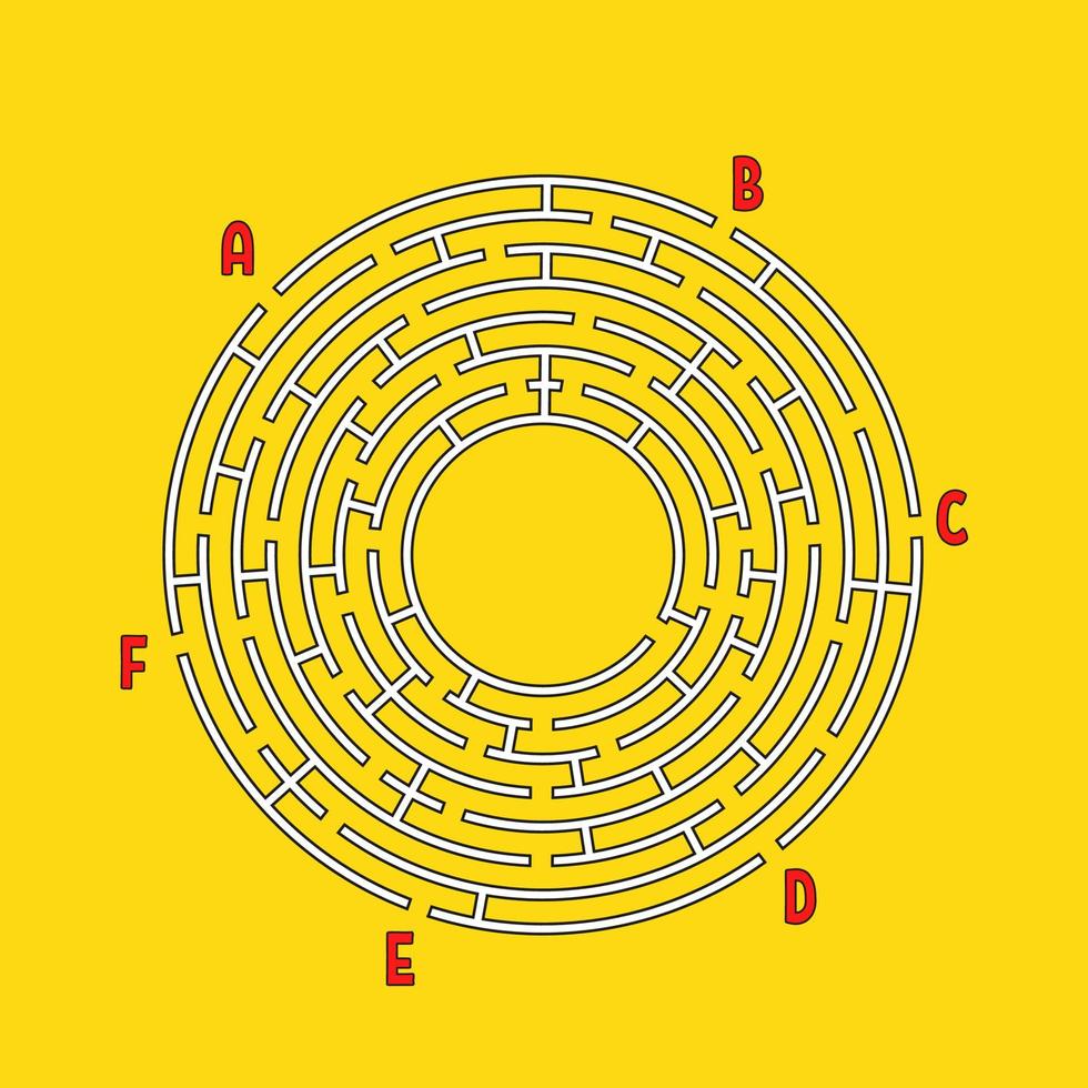 abstracte ronde doolhof. spel voor kinderen. kinder puzzel. veel ingangen, één uitgang. labyrint raadsel. eenvoudige platte vectorillustratie geïsoleerd op een achtergrond in kleur. met plaats voor uw afbeelding. vector