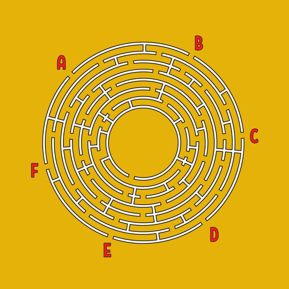 abstracte ronde doolhof. spel voor kinderen. kinder puzzel. veel ingangen, één uitgang. labyrint raadsel. eenvoudige platte vectorillustratie geïsoleerd op een achtergrond in kleur. met plaats voor uw afbeelding. vector