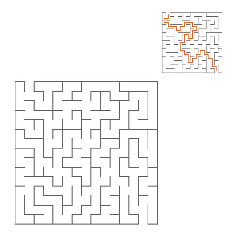 abstracte vierkante doolhof. spel voor kinderen. puzzel voor kinderen. één ingang, één uitgang. labyrint raadsel. platte vectorillustratie geïsoleerd op een witte achtergrond. met antwoord. vector