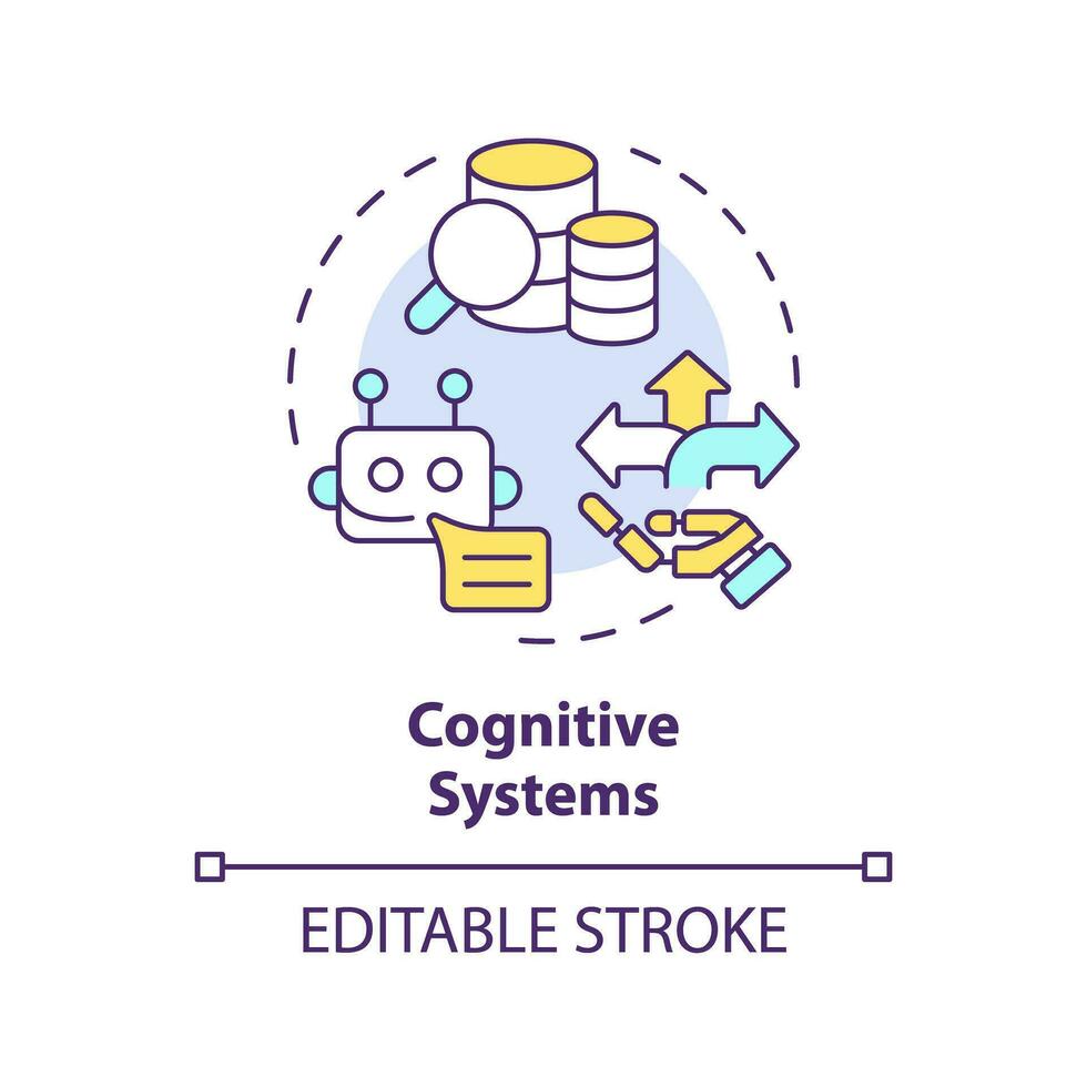 2d bewerkbare veelkleurig cognitief systemen icoon, gemakkelijk geïsoleerd vector, dun lijn illustratie vertegenwoordigen cognitief computergebruik. vector