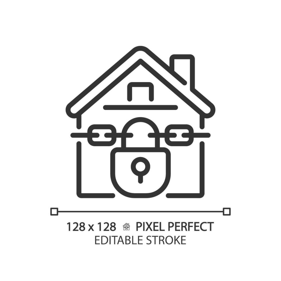 2d pixel perfect bewerkbare zwart afgeschermd huis icoon, geïsoleerd gemakkelijk vector, dun lijn illustratie vertegenwoordigen economisch crisis. vector