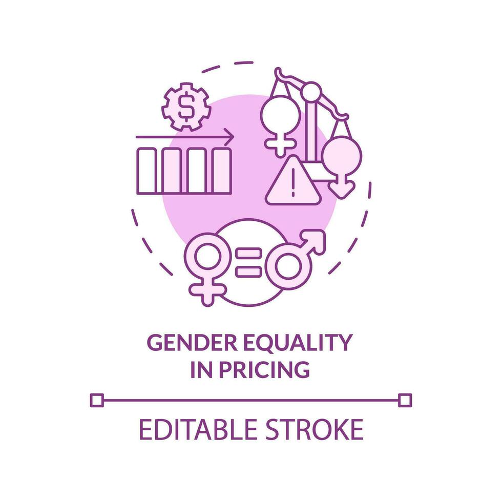 2d bewerkbare roze geslacht gelijkheid in prijzen icoon, geïsoleerd monochromatisch vector, dun lijn illustratie vertegenwoordigen roze belasting. vector