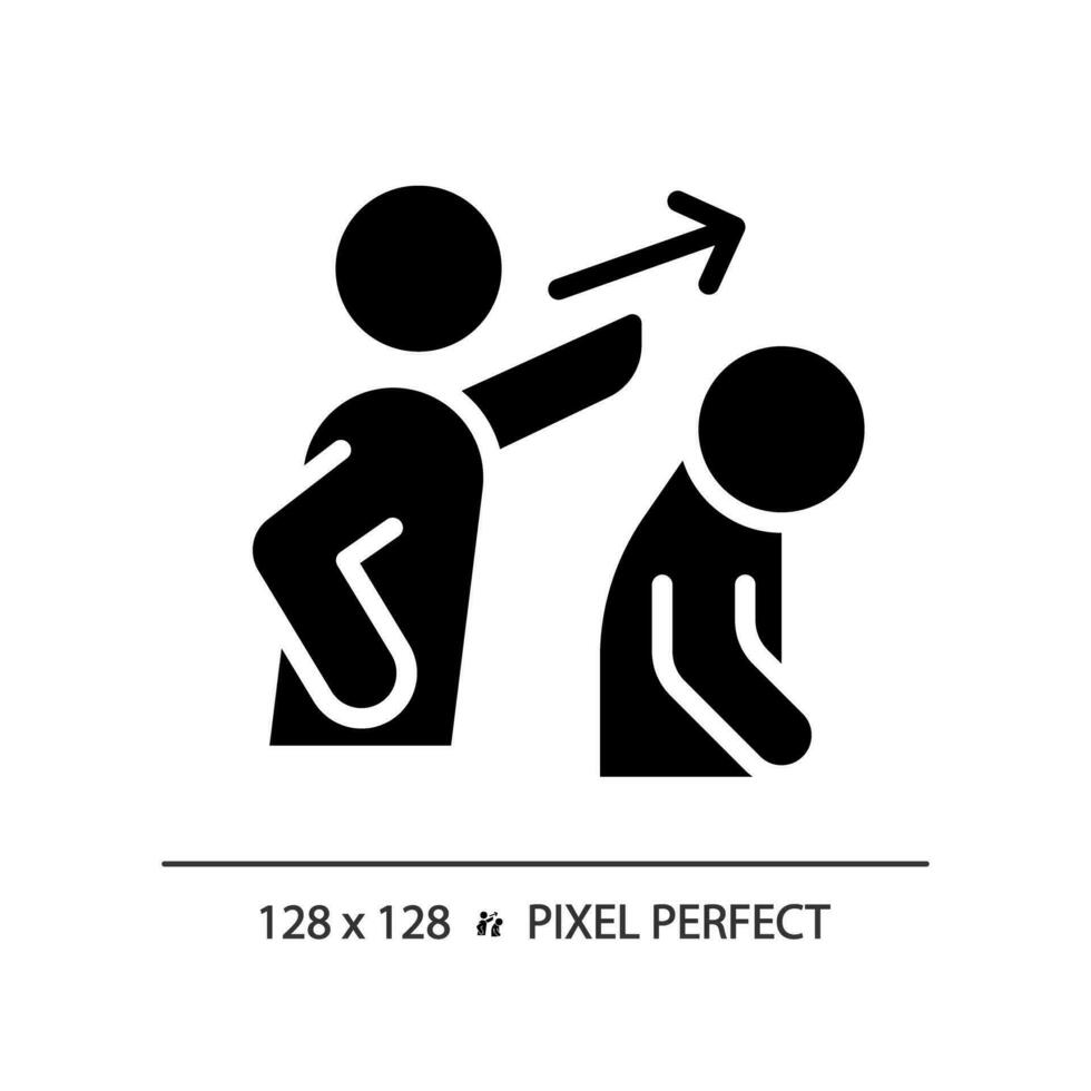 2d pixel perfect glyph stijl verbanning icoon, geïsoleerd vector, silhouet illustratie vertegenwoordigen psychologie. vector