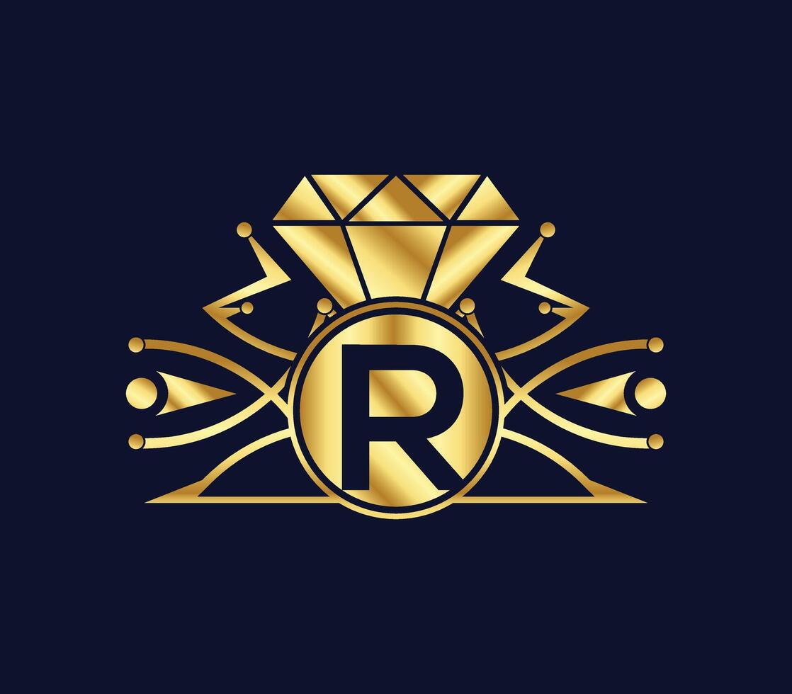 r brief diamant luxe met gouden kleur bedrijf logo ontwerp vector