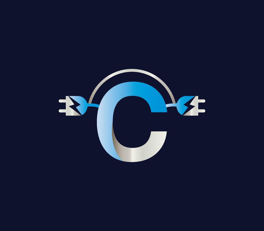 c brief elektrisch logo macht elektronica energie bliksem ontwerp vector