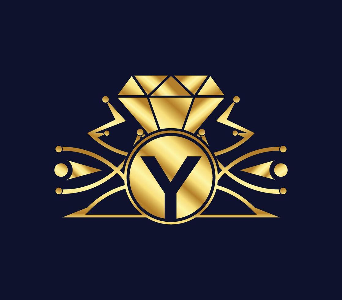 y brief diamant luxe met gouden kleur bedrijf logo ontwerp vector