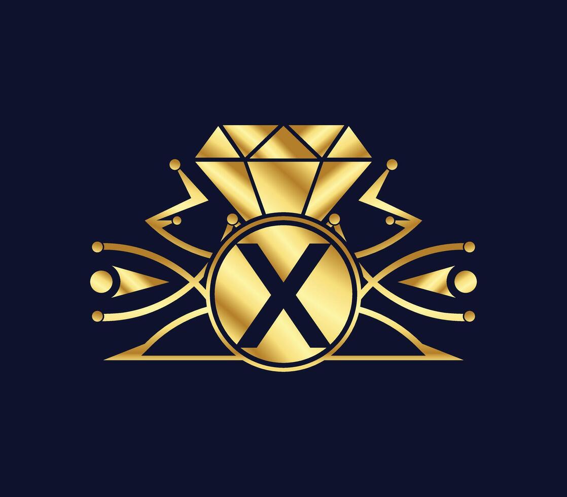 X brief diamant luxe met gouden kleur bedrijf logo ontwerp vector