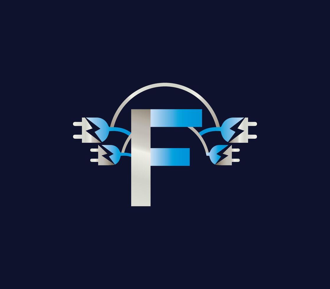 f brief elektrisch logo macht elektronica energie bliksem ontwerp vector