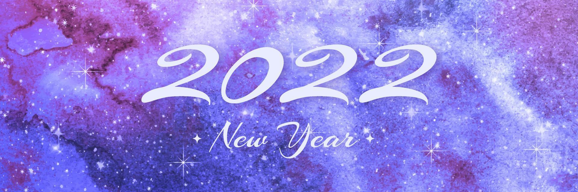 2022 nieuwjaar wenskaart ontwerp. kalligrafie nummer 2022 belettering op aquarel galaxy achtergrond. typografie grafische vectorillustratie vector