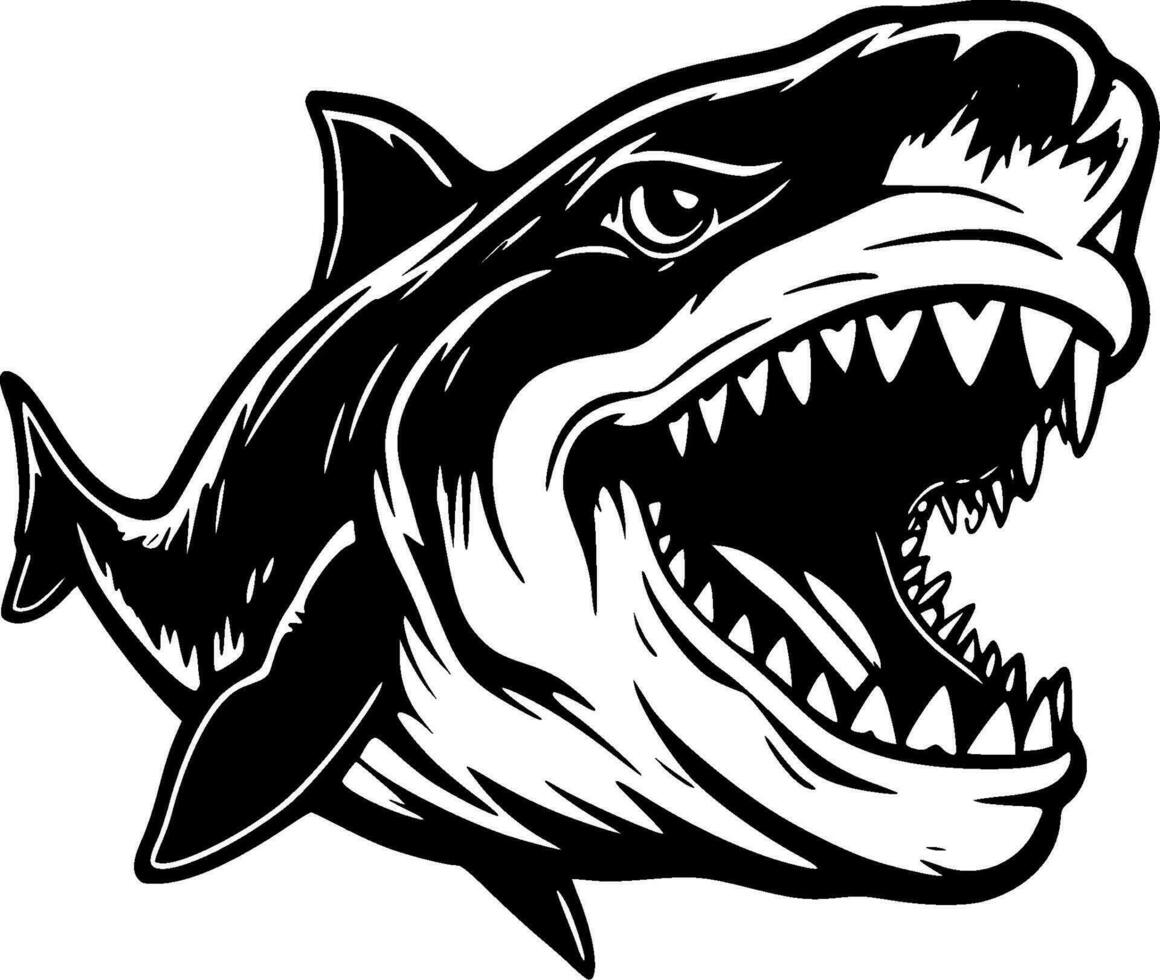 haai - zwart en wit geïsoleerd icoon - vector illustratie