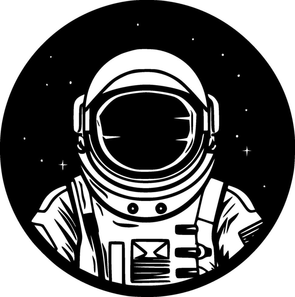 astronaut - zwart en wit geïsoleerd icoon - vector illustratie