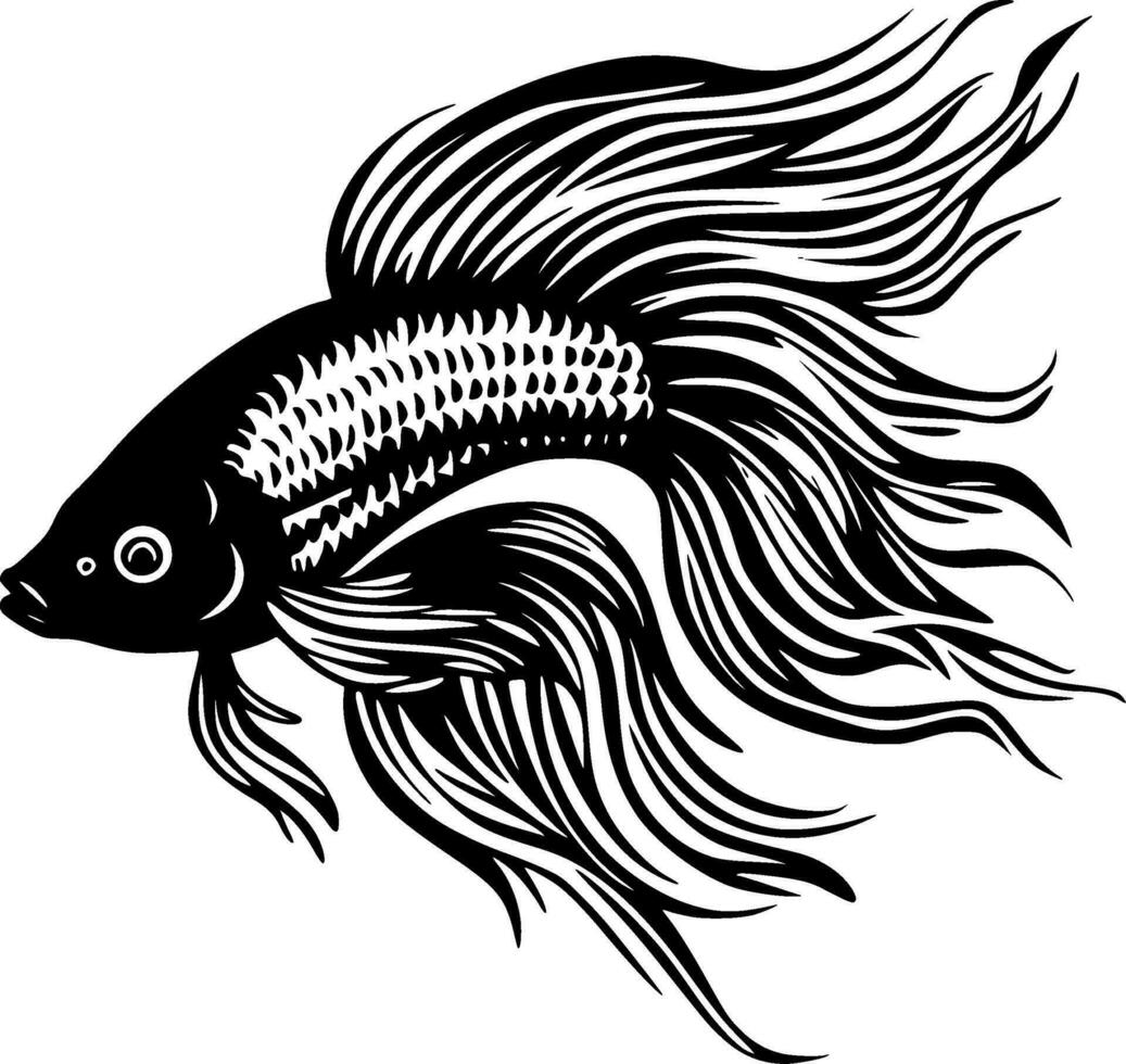 betta vis, zwart en wit vector illustratie