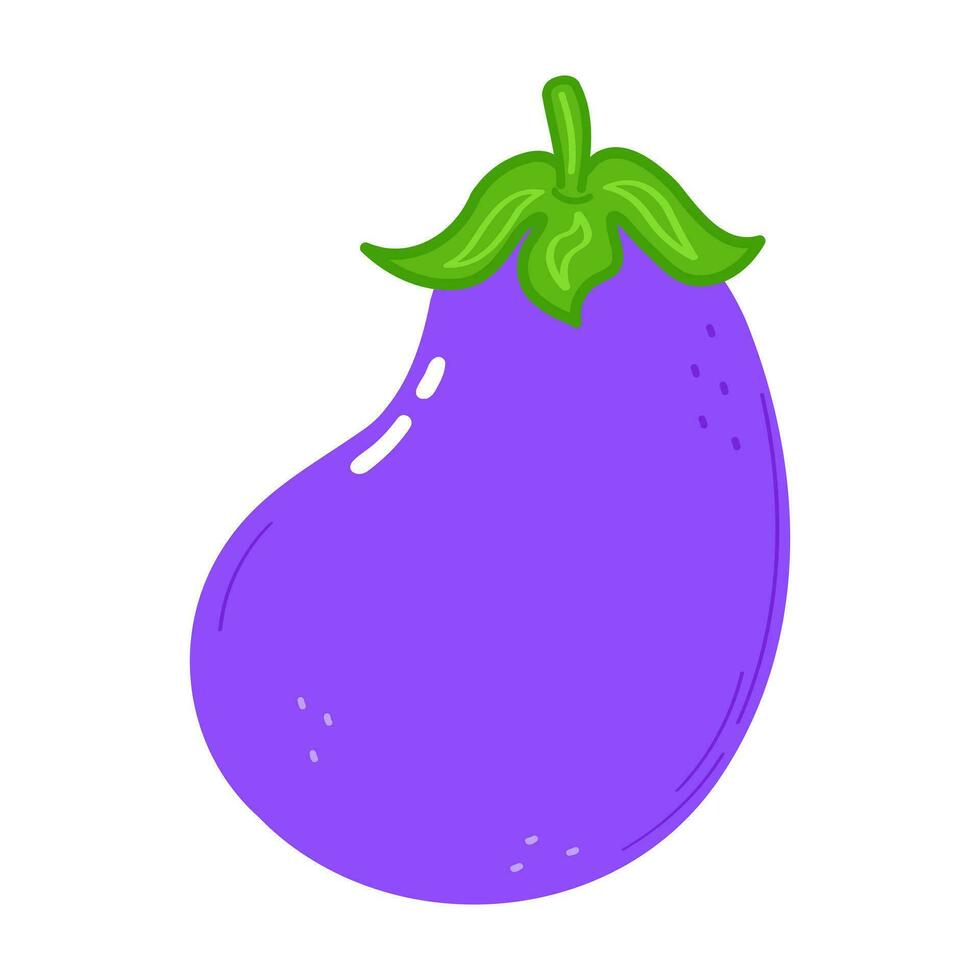 aubergine karakter. vector hand- getrokken tekenfilm kawaii karakter illustratie icoon. geïsoleerd Aan wit achtergrond. aubergine karakter concept