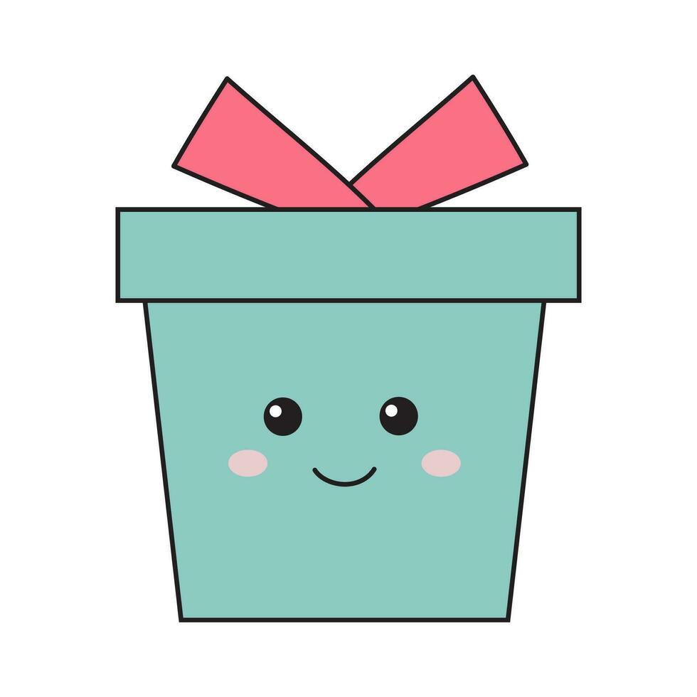 schattig geschenk doos met linten in kawaii stijl. icoon van geschenk. vector