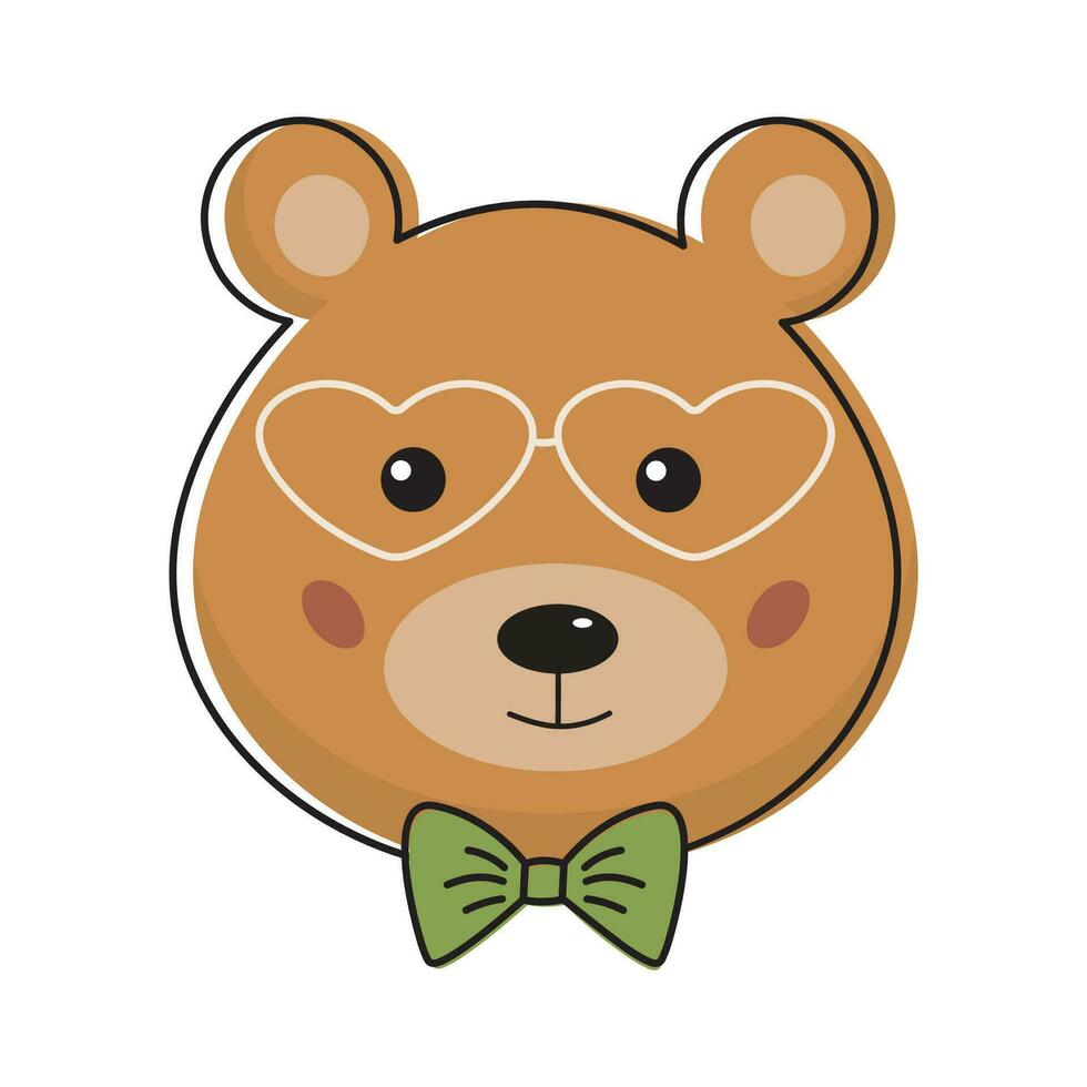 schattig teddy beer hipster in kawaii stijl. grappig beer icoon met boog. vector