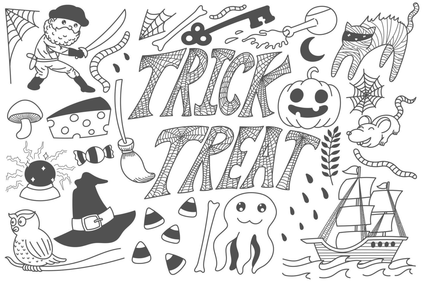 trick or treat halloween doodles kunst vector