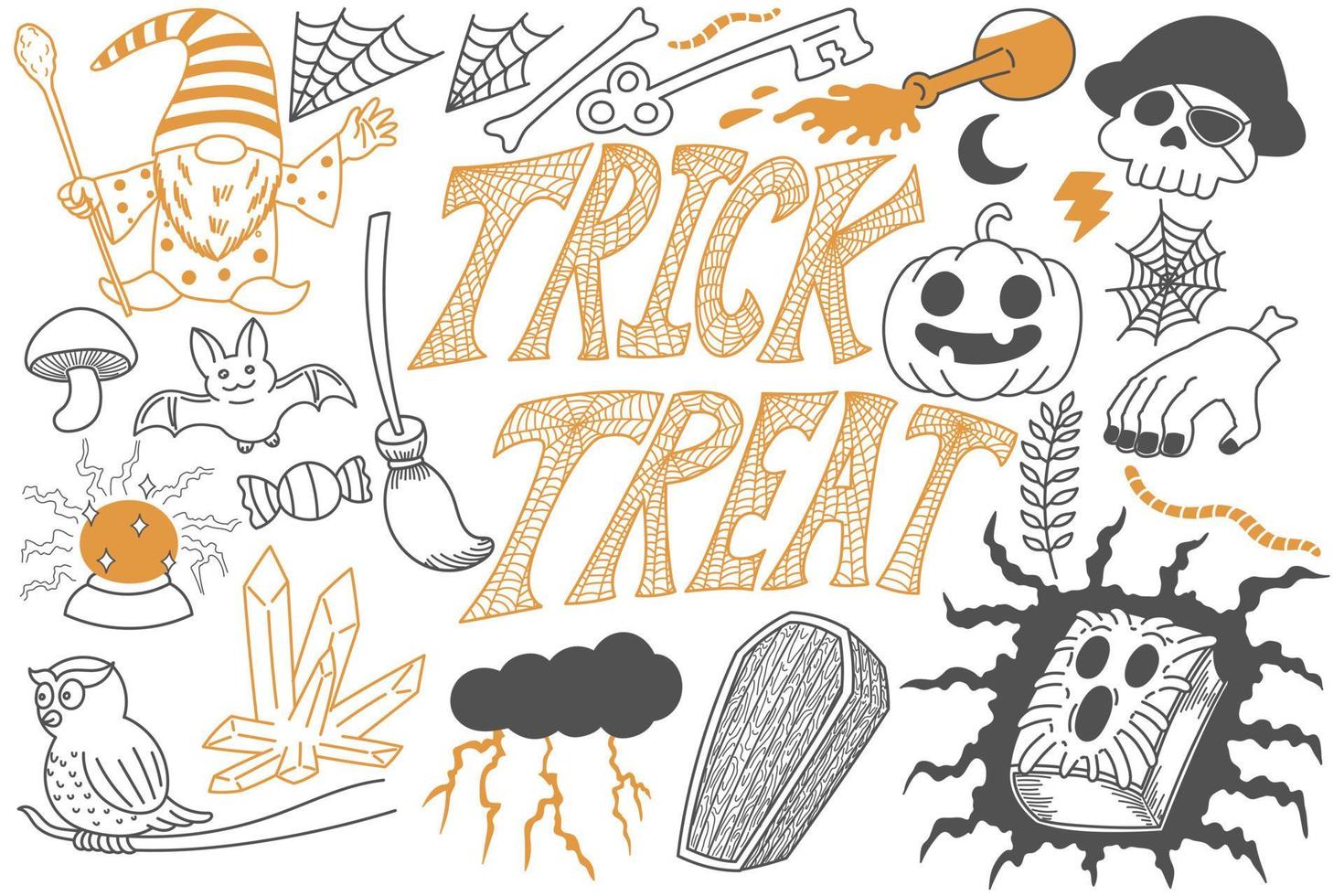 trick or treat halloween doodles kunst vector