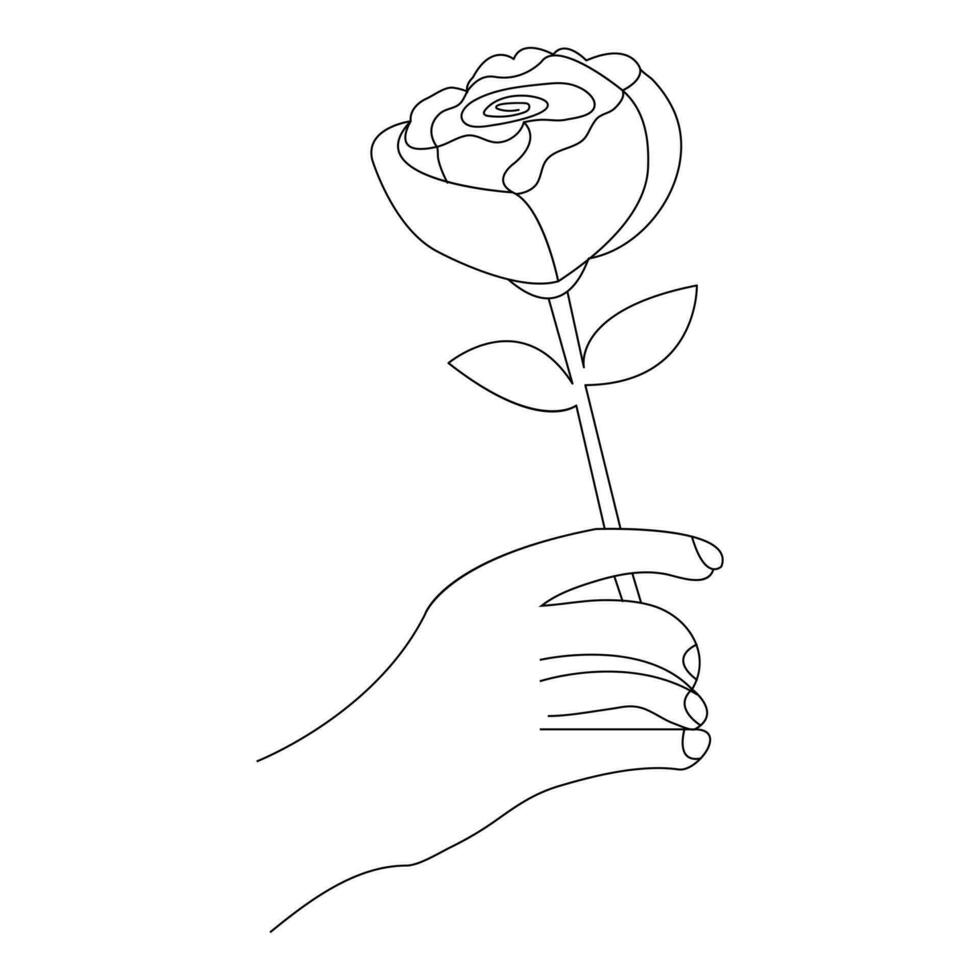 doorlopend mooi roos bloemen single lijn kunst vector tekening van hand- Holding