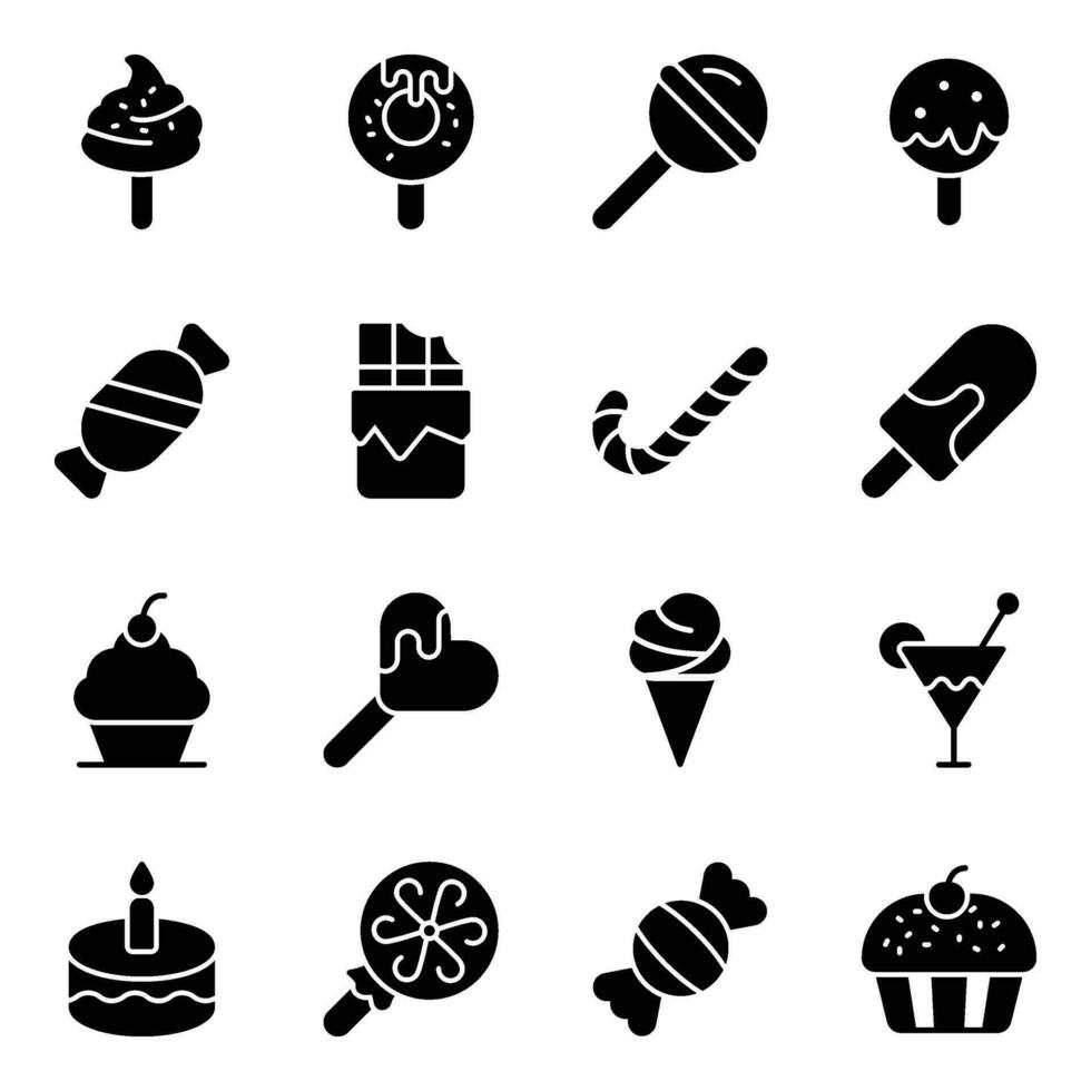 smakelijk voedsel glyph pictogrammen pak vector