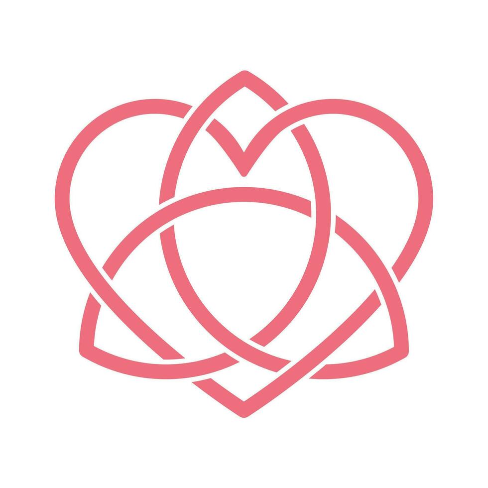 liefde voor altijd gekruiste lintje. keltisch knoop, roze symbool. hart en heilig driehoek. vector illustartion