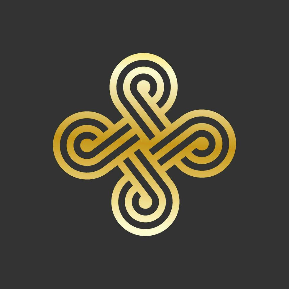 eindeloos ornament in keltisch stijl. gouden bloem cirkel knoop. vector in zwart achtergrond