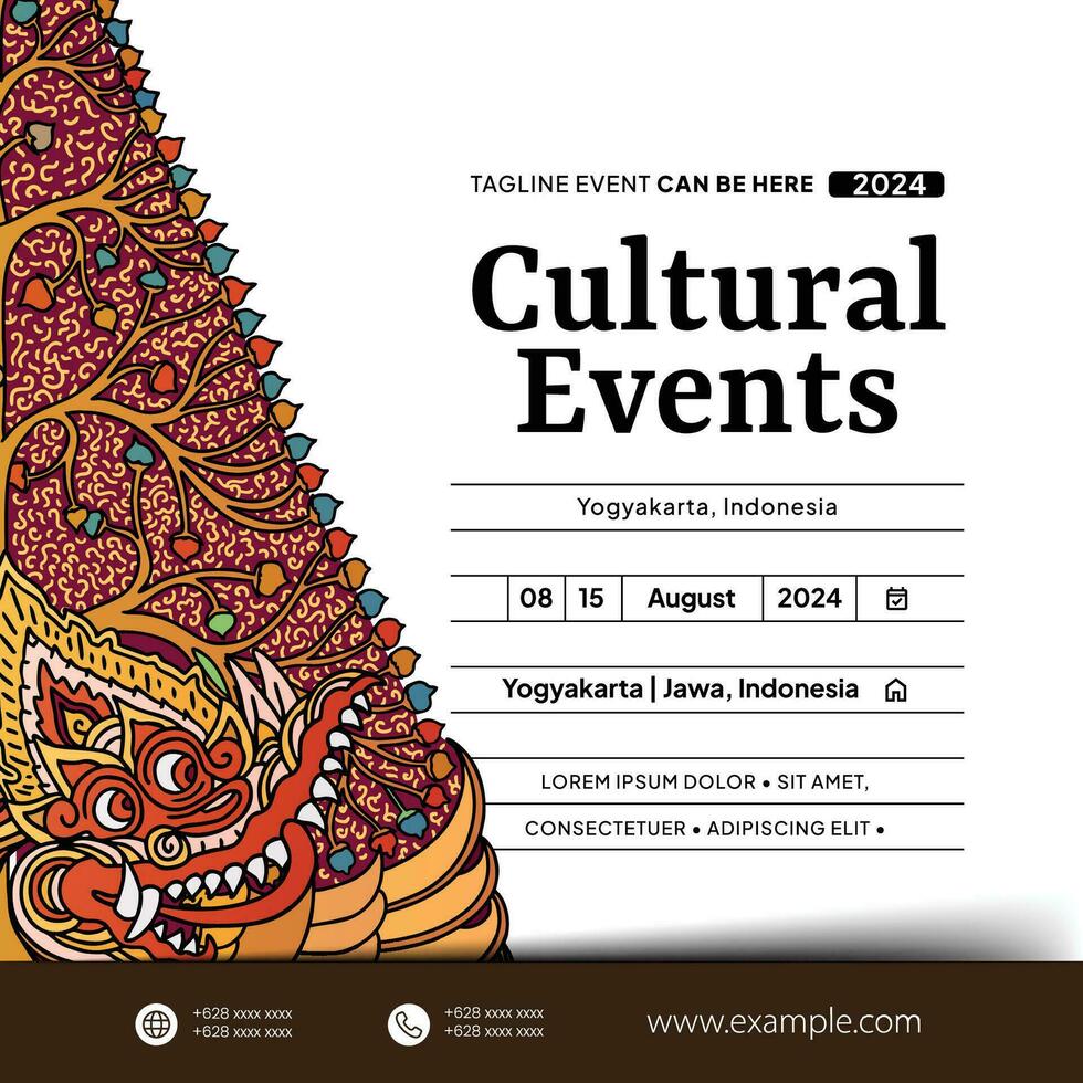 cultureel evenement ontwerp lay-out sjabloon achtergrond met wayang Kayon gunungan illustratie vector